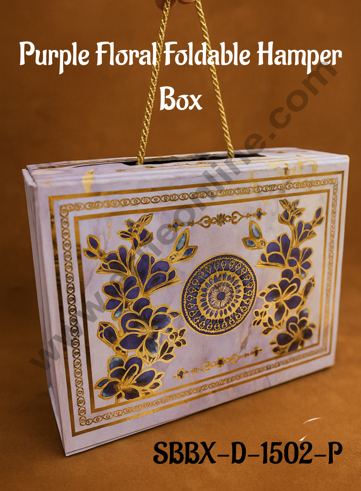 Purple Floral Foldable Hard Hamper Box With Handle | Gift Box | Present Box - 1 Pc - CAKE DECORβ’
