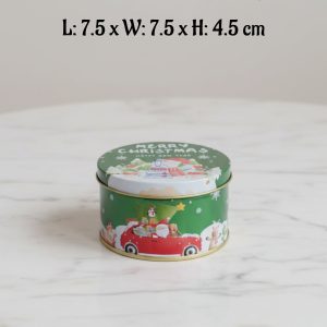 Cake Decor ™ Merry Christmas Tins Round Shape - 09 | L: 7.5 x W: 7.5 x H: 4.5 cm| Round Storage Containers Tins | 1 Pc Pack