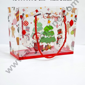 CAKE DECOR™ Christmas Print Carry Bag With Rope (18 X 14 X 8 Cm) - Red Santa | Gift Box | Gift Bag with Handle (1 Pcs Pack)