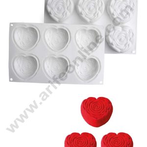 CAKE DECORβ’ 6 Cavity Rose Texture Heart Shape Silicone Mould Cake Mould, Cupcake Mould, Candle Mould, Soap Mould, Pastry Silicone Mould
