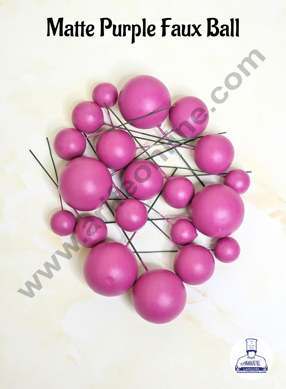CAKE DECOR™ Matte Purple Faux Ball Topper For Cake and Cupcake Decoration - 20 pcs Pack