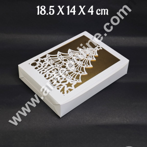 CAKE DECOR™ Christmas Theme Sweet Box For Hampers | Chocolate Box | Brownie Box - 1 Pcs Pack - White - 18.5 X 14 X 4 cm