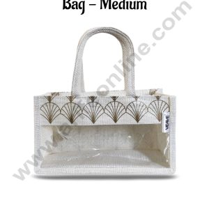 Golden Fan Printed With Transparent Front Jute Hamper Carry Bag - Medium - CAKE DECORβ’