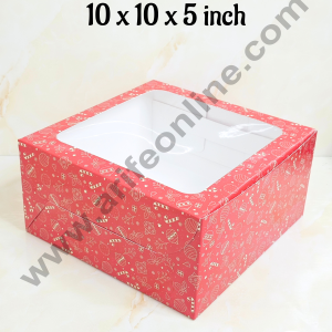 CAKE DECORβ’ Red Christmas design 1 kg Cake Box (10 x 10 x 5 inch)| Print-03 | Big - 10 Pcs Pack