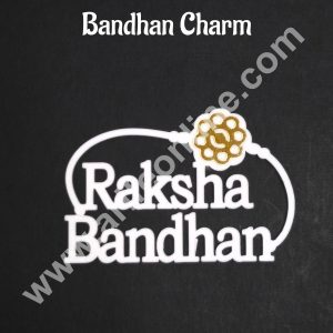 Double Acrylic Raksha Bandhan Charm with Gold Finish | Gold & White Acrylic Rakhi Topper CAKE DECORβ’