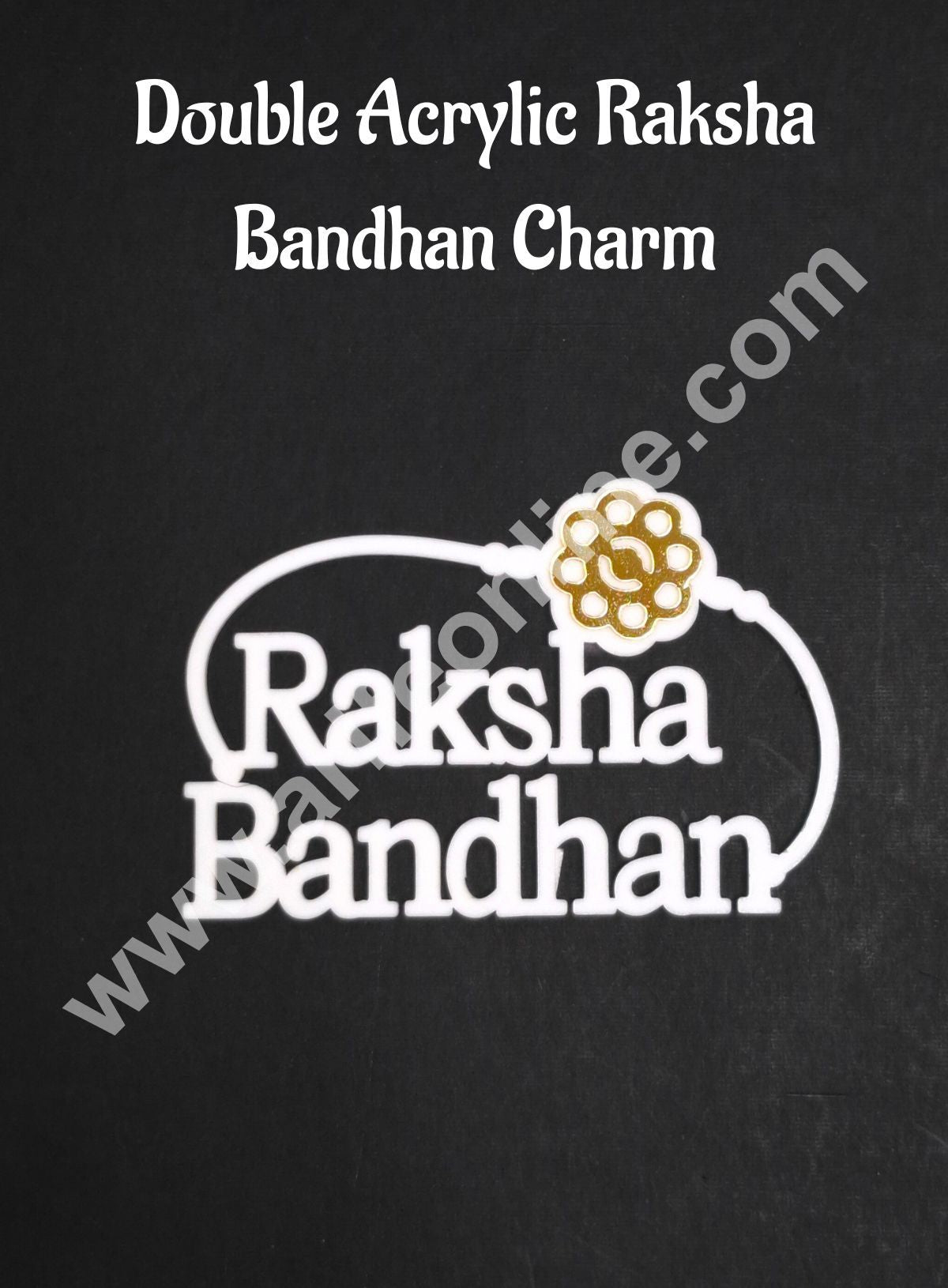 Double Acrylic Raksha Bandhan Charm with Gold Finish | Gold & White Acrylic Rakhi Topper CAKE DECORβ’