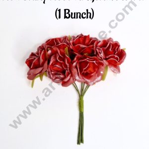 Small Red Shiny Rose Artificial Flower For Cake Decoration – Red ( 1 Bunch ) - CAKE DECOR™