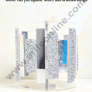 CAKE DECOR™ Silver Acrylic Spacer with Plain & Doted Strips Cake Spacer For Cake And Cupcake Decoration - 6 X 6 inch