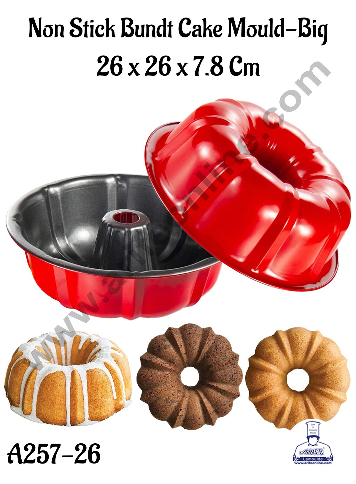 CAKE DECORβ’ Large Non-Stick Bundt Cake Mould with Stylish Red Coating - 26 x 26 x 7.8 Cm