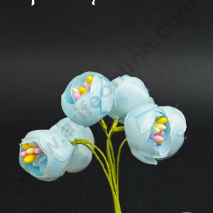 CAKE DECOR™  Small Peony Artificial Flower Bunch For Cake Decoration – Light Blue ( 6 pc pack )