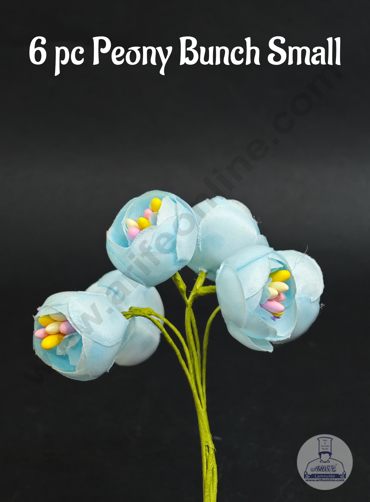 CAKE DECORβ’ Small Peony Artificial Flower Bunch For Cake Decoration β Light Blue ( 6 pc pack )