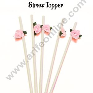 White Straw With Pink Rose  Straw Topper For Cake Decoration - CAKE DECOR™
