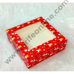 CAKE DECORβ’ Red Christmas design 4 Cavity Brownie Boxes with Clear Window | Brownie Carriers - 10 Pcs Pack