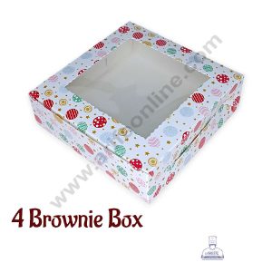 CAKE DECOR™ Christmas Theme 4 Cavity Brownie Boxes with Clear Window , Brownie Carriers – Christmas Theme 7 ( 10 Pcs Pack )