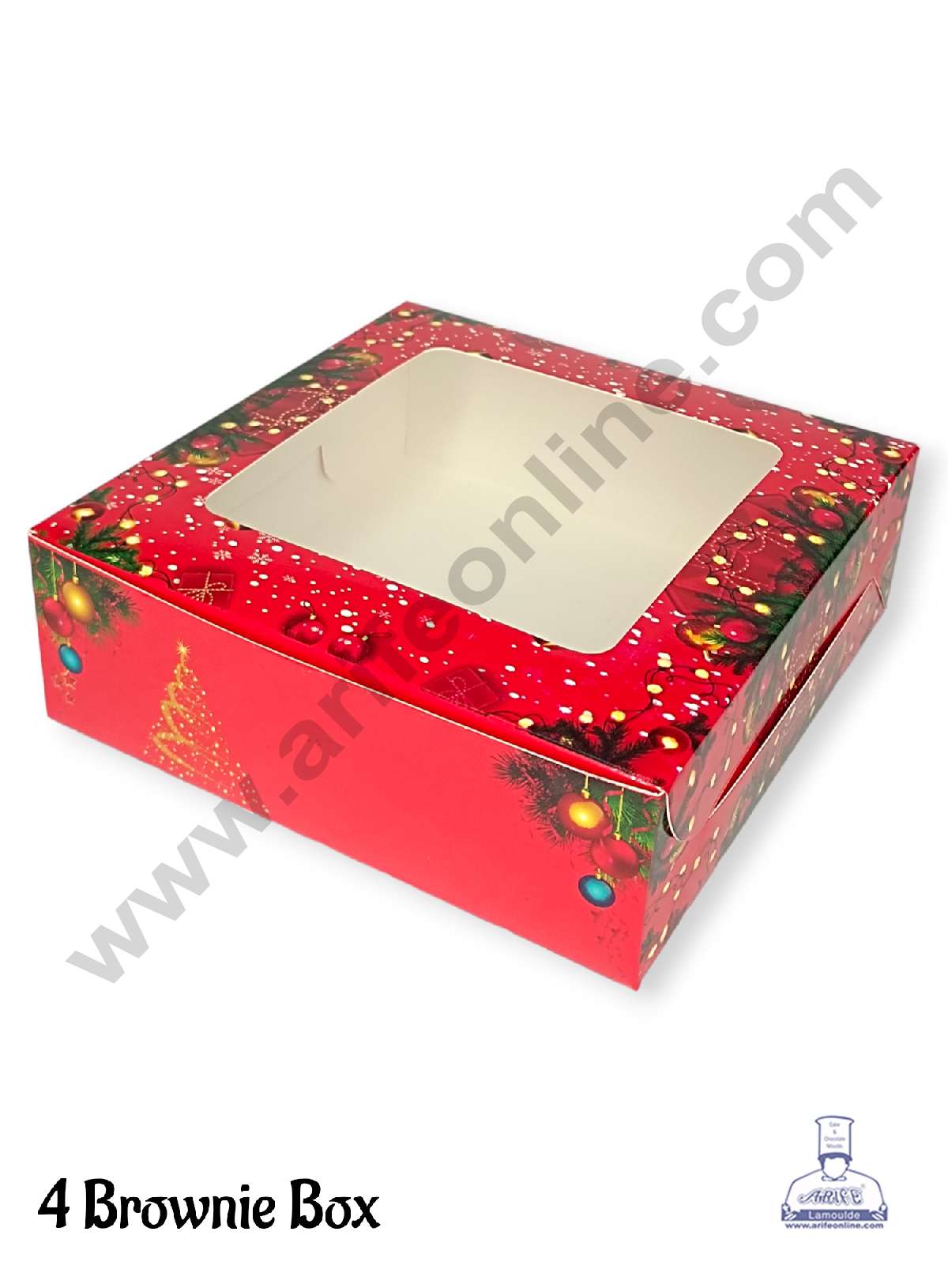 CAKE DECOR™ Christmas Theme 4 Cavity Brownie Boxes with Clear Window – Theme 9 ( 10 Pcs Pack )