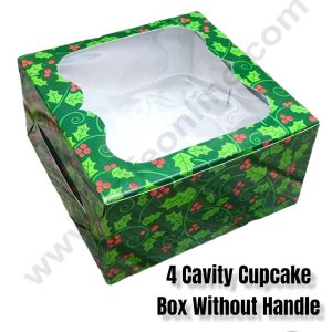 CAKE DECORβ’ Christmas Theme 4 Cavity Cupcake Boxes Clear Window Without Handle, Cupcake Carriers - Christmas Theme 5 ( 10 Pcs Pack )