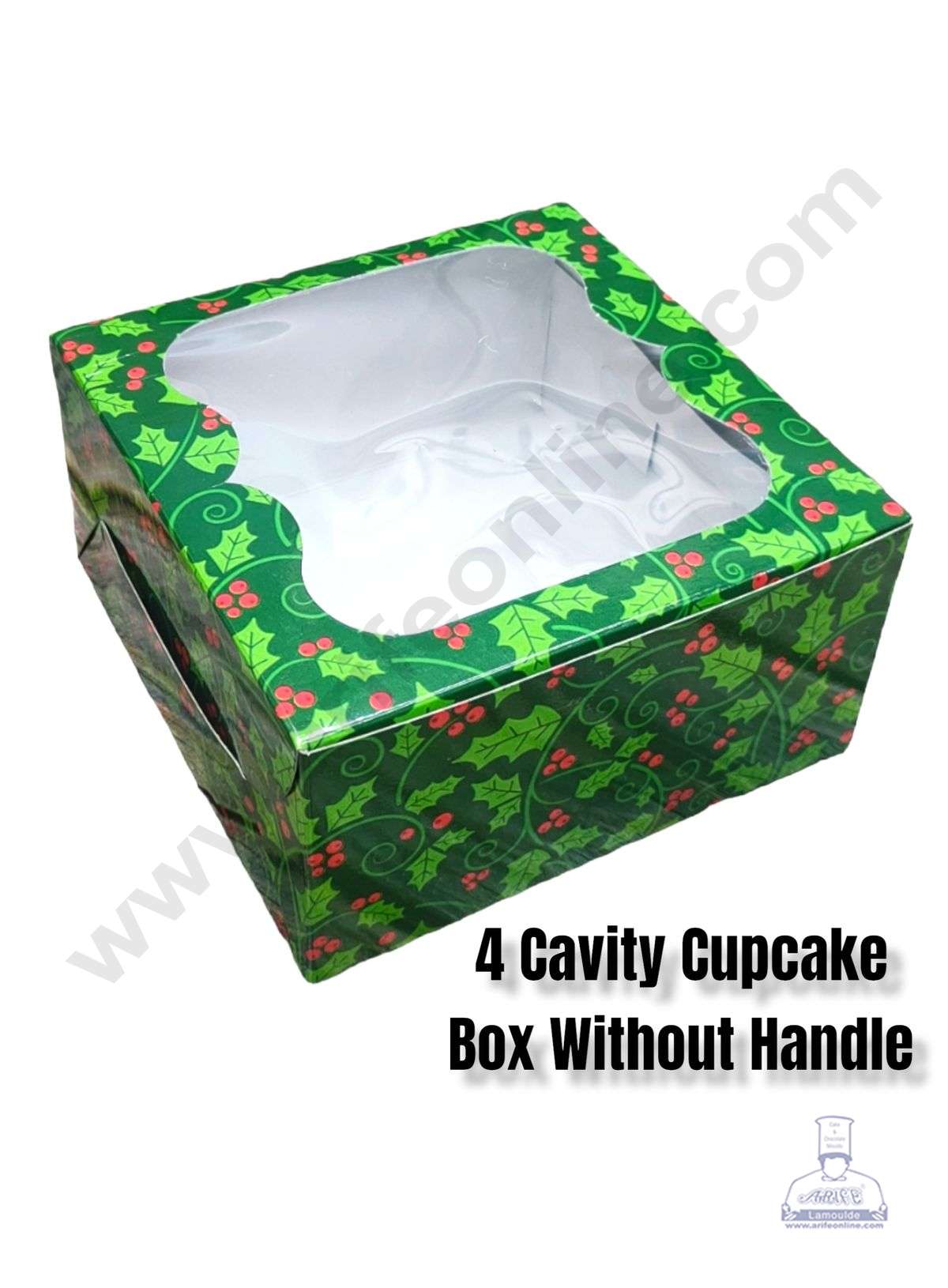 CAKE DECORβ’ Christmas Theme 4 Cavity Cupcake Boxes Clear Window Without Handle, Cupcake Carriers - Christmas Theme 5 ( 10 Pcs Pack )