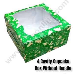 CAKE DECORβ’ Christmas Theme 4 Cavity Cupcake Boxes Clear Window Without Handle, Cupcake Carriers - Christmas Theme 6 ( 10 Pcs Pack )