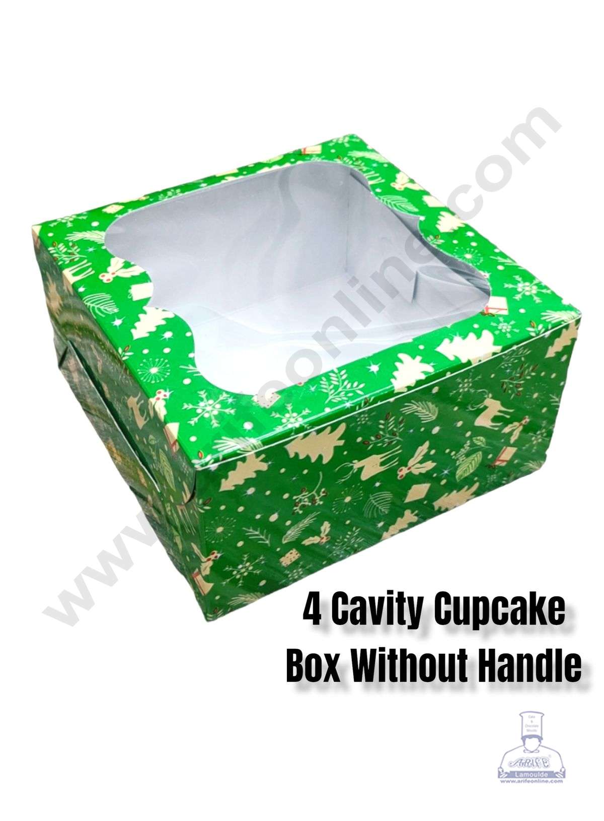 CAKE DECORβ’ Christmas Theme 4 Cavity Cupcake Boxes Clear Window Without Handle, Cupcake Carriers - Christmas Theme 6 ( 10 Pcs Pack )