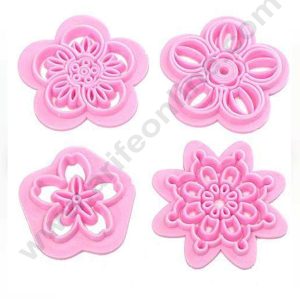 CAKE DECOR™ 4 Pcs Flower DIY Embosser Cutter | Cookie Cutter For Cupcake Decoration And Cake Decorating Tools