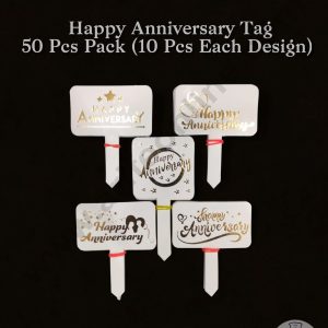 Cake Decor 50 pcs White Golden Happy Anniversary Mix Designs Paper Topper For Cake And Cupcake