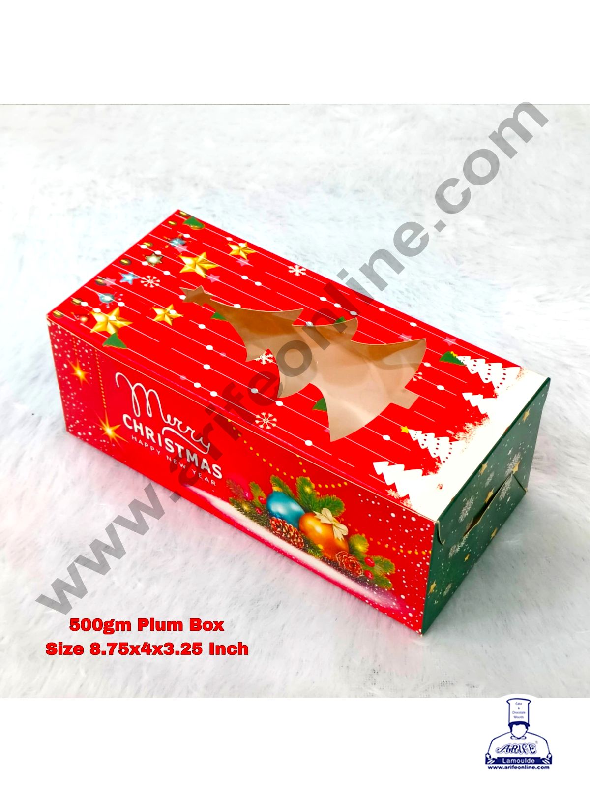 CAKE DECORβ’ Christmas Theme Plum Cake Box Tree Cutout Window, Plum Carriers - Big (10 Pcs Pack) 500 g
