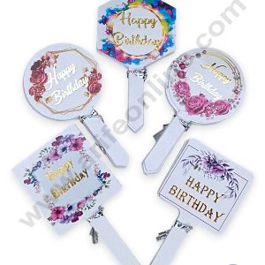 CAKE DECOR™ 50 pcs Happy Birthday Tag Mix Designs Paper Topper For Cake And Cupcake