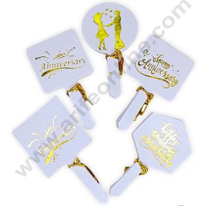 CAKE DECOR™ 100 pcs Happy Anniversary Tag Gold Foil Mix Design Paper Topper For Cake And Cupcake