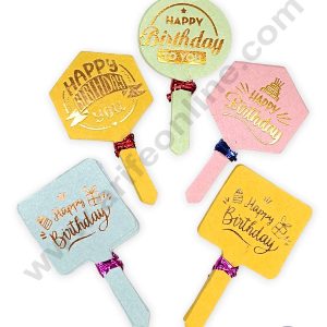 CAKE DECOR™ 50 pcs Happy Birthday Tag Mix Solid Colors Paper Topper For Cake And Cupcake
