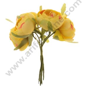CAKE DECOR™  Small Peony Artificial Flower Bunch For Cake Decoration – Yellow ( 6 pc pack )