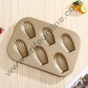Cake Decor™ Non Stick 6 Cavity Heavy Golden Madeleine Mould – Premium Bakeware for Perfect Madeleines