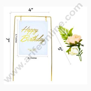 Cake Decor 7 Inch Shiny Metal Happy Birthday Cake Topper With Artificial Flowers Cake Decorating