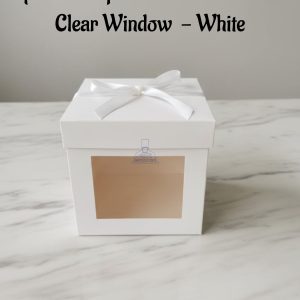 Square Hamper Box With Ribbon & Clear Window - White | 15 x 15 x 15 cm | 1 Piece - CAKE DECORβ’