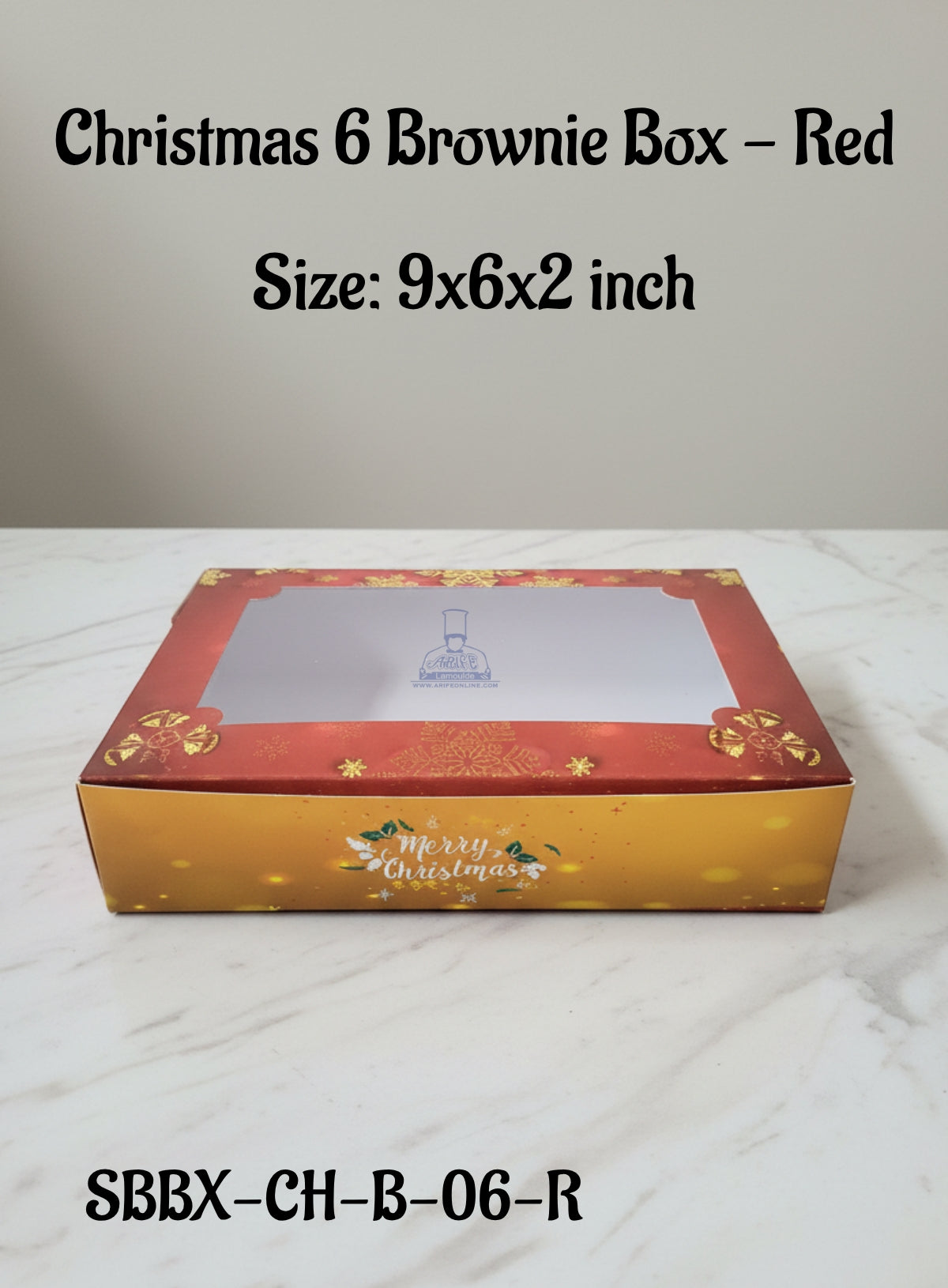 Christmas 6 Brownie Box - Red | Size: 9x6x2 inch | 10 Piece Pack - CAKE DECORβ’