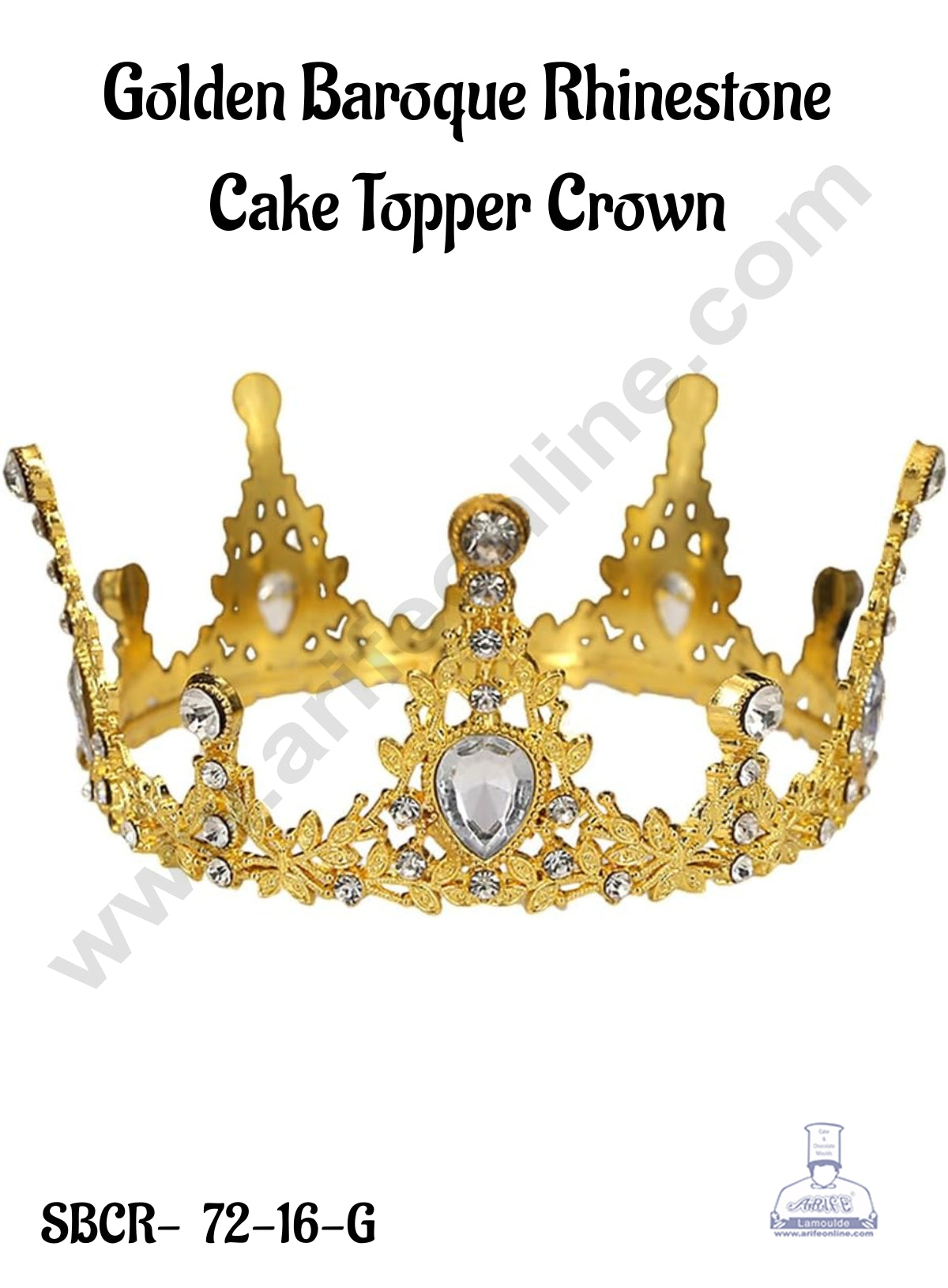 CAKE DECORβ’ Golden Baroque Rhinestone Cake Topper Crown - SBCR-72-16-G