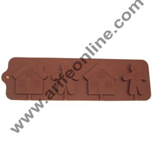 Cake Decor Silicon 4 Cavity Christmas Ginger and Home Brown Chocolate Mould, Ice Mould, Chocolate Decorating Mould ( JSC19915 )