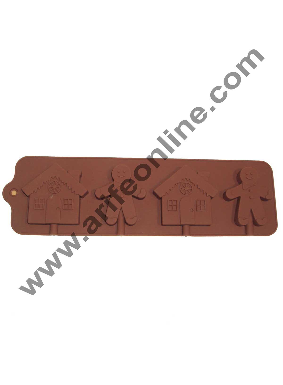 Cake Decor Silicon 4 Cavity Christmas Ginger and Home Brown Chocolate Mould, Ice Mould, Chocolate Decorating Mould ( JSC19915 )