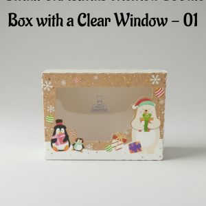 Small Christmas Themed Goodie Box with a Clear Window - 01 | 20 x 15 x 6 cm | 1 Piece - CAKE DECORβ’