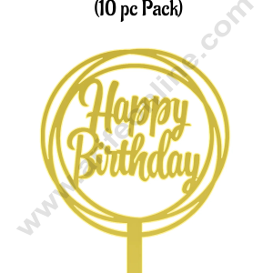 CAKE DECORβ’ 3 Inch 10 pcs Golden Acrylic Cake Topper - Happy Birthday with Round Rings( SBMT-3INCH-12 )