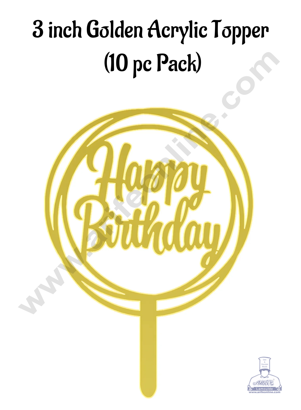 CAKE DECORβ’ 3 Inch 10 pcs Golden Acrylic Cake Topper - Happy Birthday with Round Rings( SBMT-3INCH-12 )