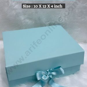CAKE DECOR™ Sky Blue Color Folding Hard Hamper Box with ribbon | 10X12X4 Inch | Gift Box | Present Box - 1 Pc |  (SBBX-HFFB-D15)