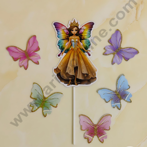 CAKE DECOR™ 6 pcs Butterfly Fairy Tag with Multi Colour Glitter Butterfly Paper Topper For Cake And Cupcake