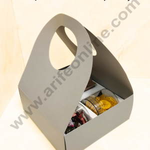 CAKE DECORβ’ Round Handle Hamper Box With Cavity (Grey ) | Gift Box | Gift Bag With Handle (1 Pc Pack)