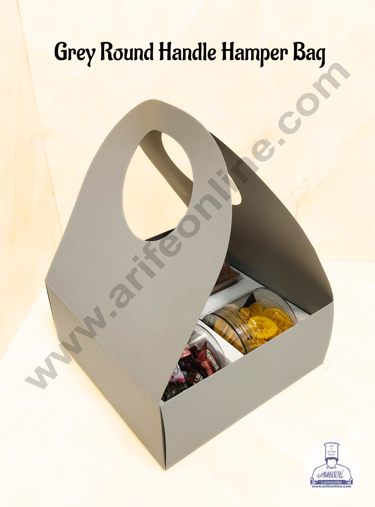 CAKE DECORβ’ Round Handle Hamper Box With Cavity (Grey ) | Gift Box | Gift Bag With Handle (1 Pc Pack)