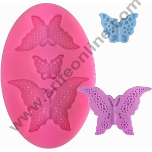 Cake Decor Silicone 3 Cavity Butterfly Shape Pink Fondant Marzipan Mould -02