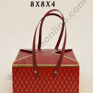 Small Maroon Luxury Hamper Box with Handles | 8 x 8 x4 Premium Gifting Box | Decorative Packaging Box | 1 Pc Pack - CAKE DECOR™