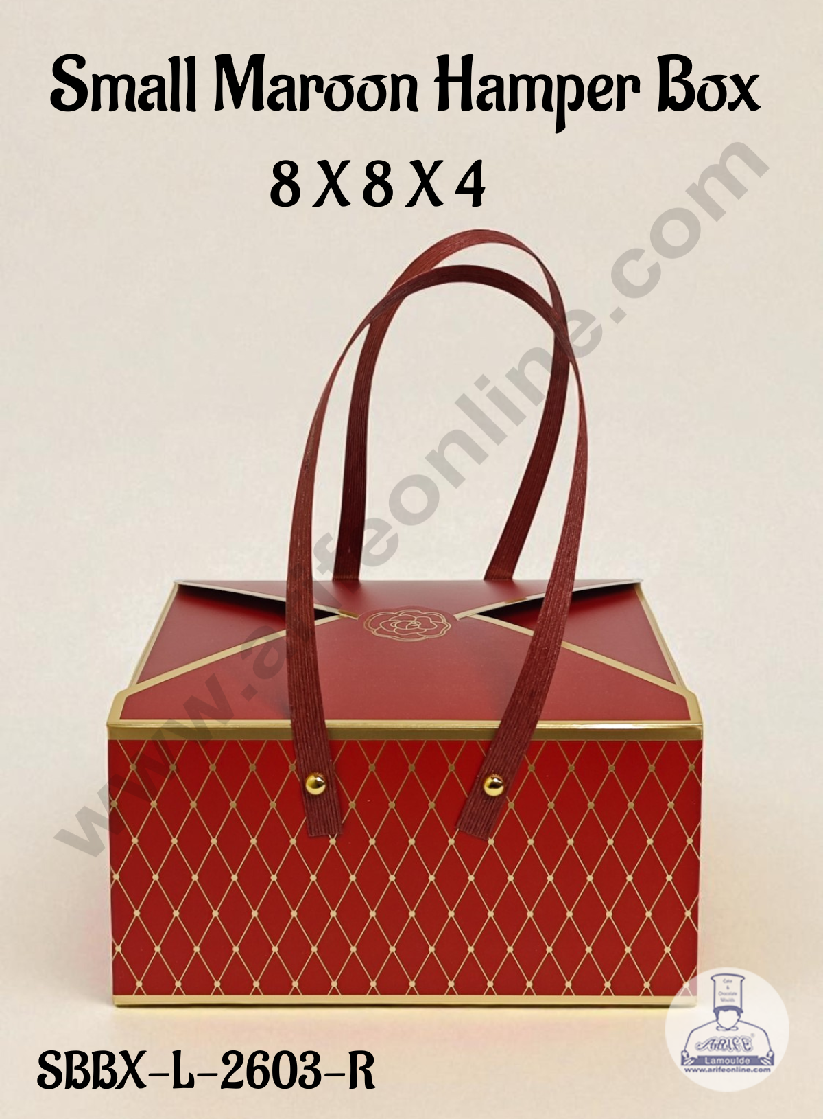Small Maroon Luxury Hamper Box with Handles | 8 x 8 x4 Premium Gifting Box | Decorative Packaging Box | 1 Pc Pack - CAKE DECORβ’