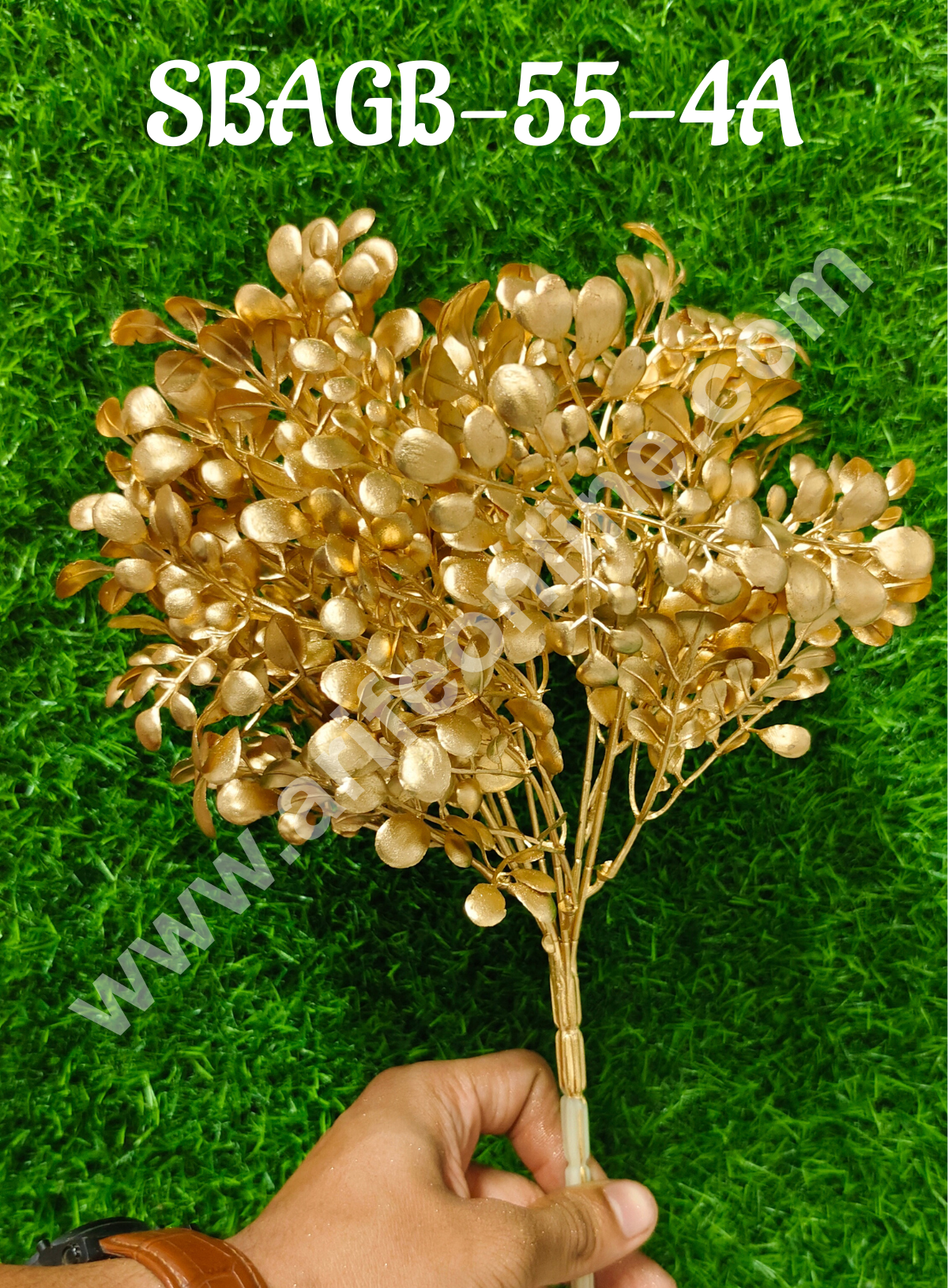 CAKE DECOR™ Artificial Gold Coated Eucalyptus Leaf Bush Decorative Item For Cake Decoration- 1 Stick (SBAGB-55-4A)