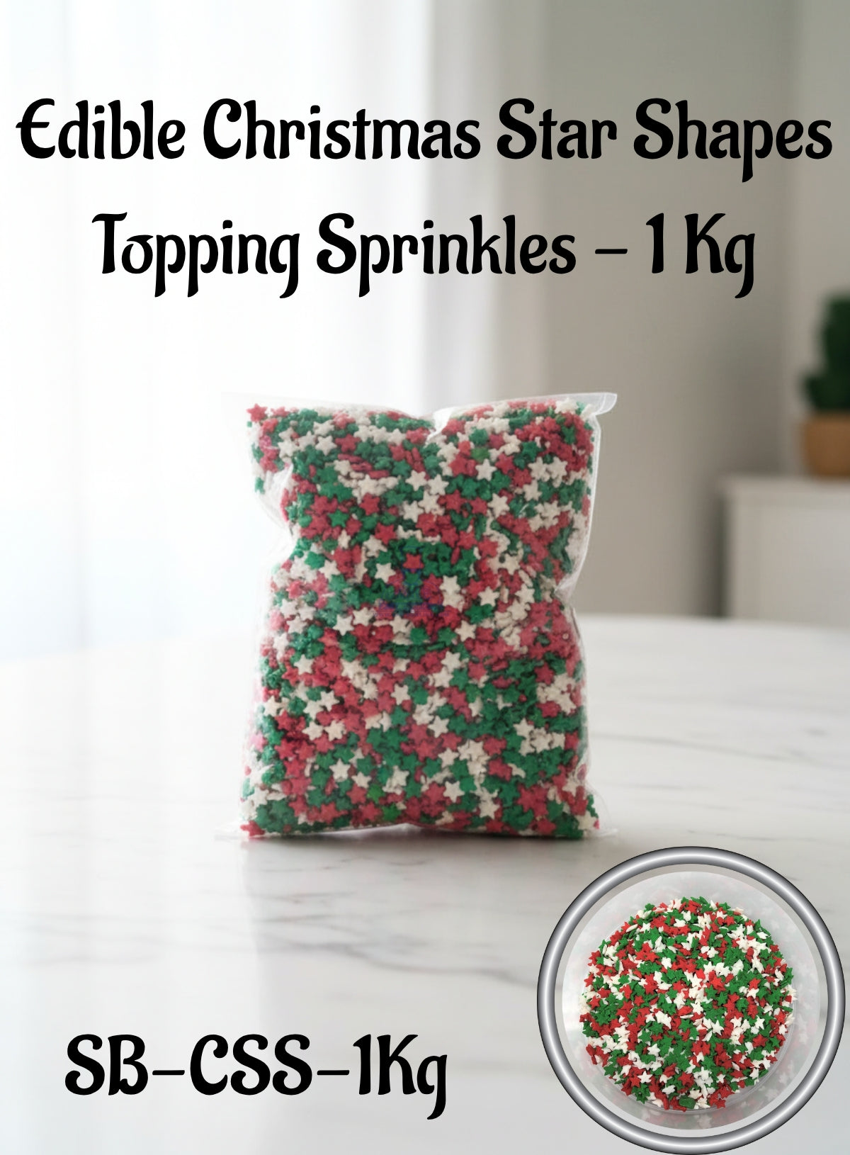 CAKE DECORβ’ Edible Christmas Star Shapes Topping Sprinkles - 1 Kg