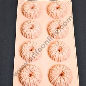 CAKE DECOR™ 8 cavity Donut Shape With Intricate Design Silicone Mould 7 X 2 cm | Muffin Mould